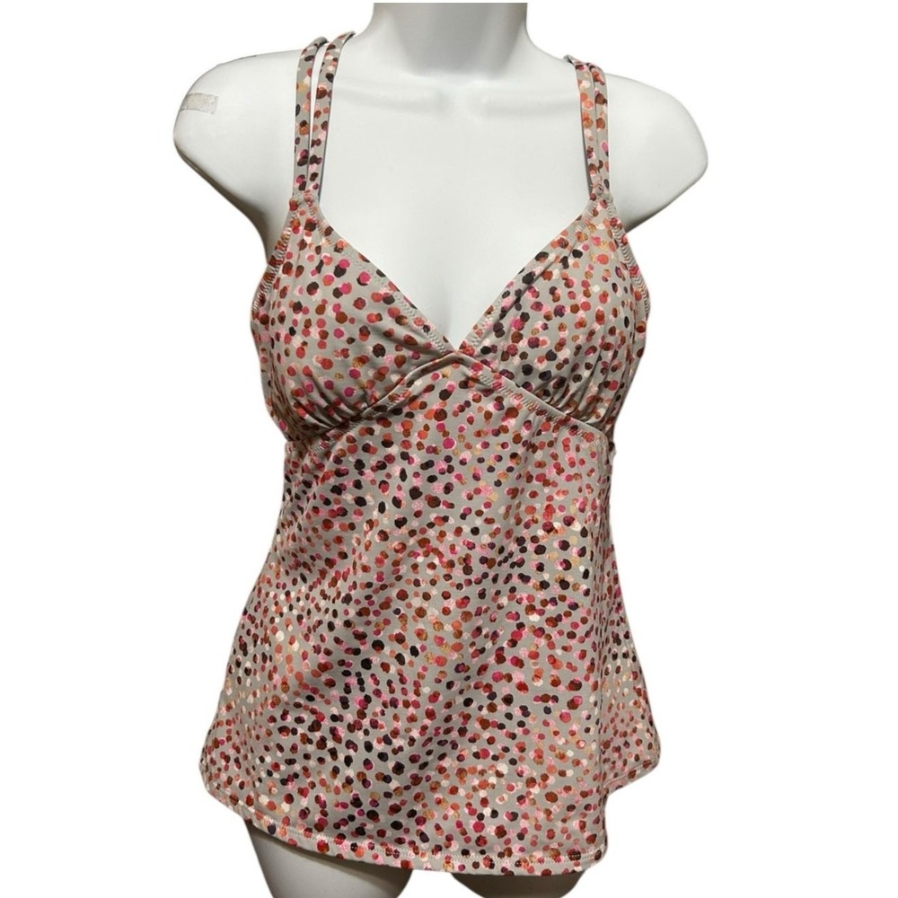 Garnet Hill Women Tankini Padded Modest Swimwear Top 10 Abstract Dots Resort